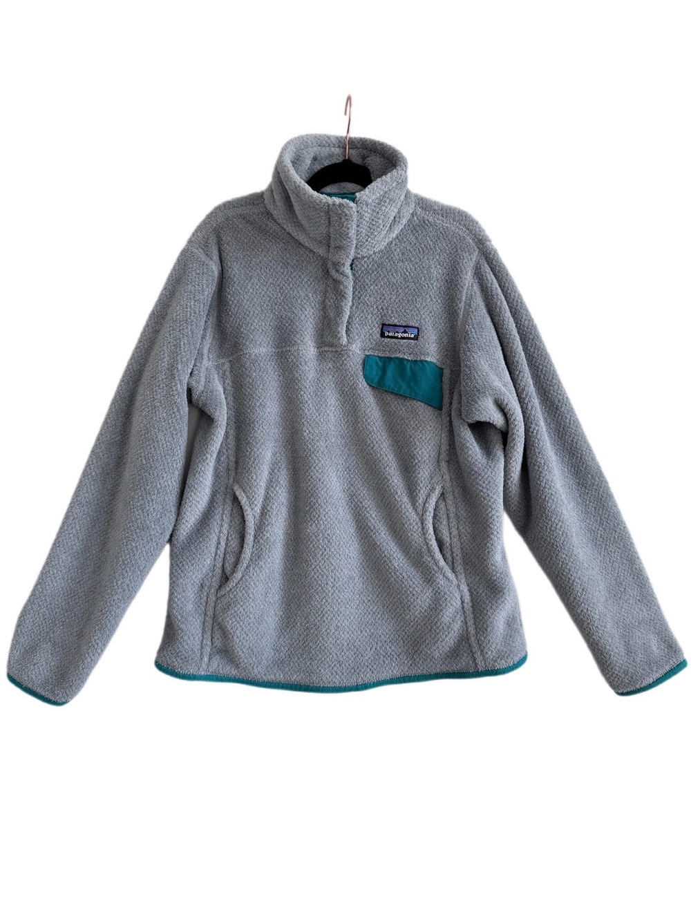 Patagonia Fleece Pullover Re-Tool Snap-T Gray & Teal Small